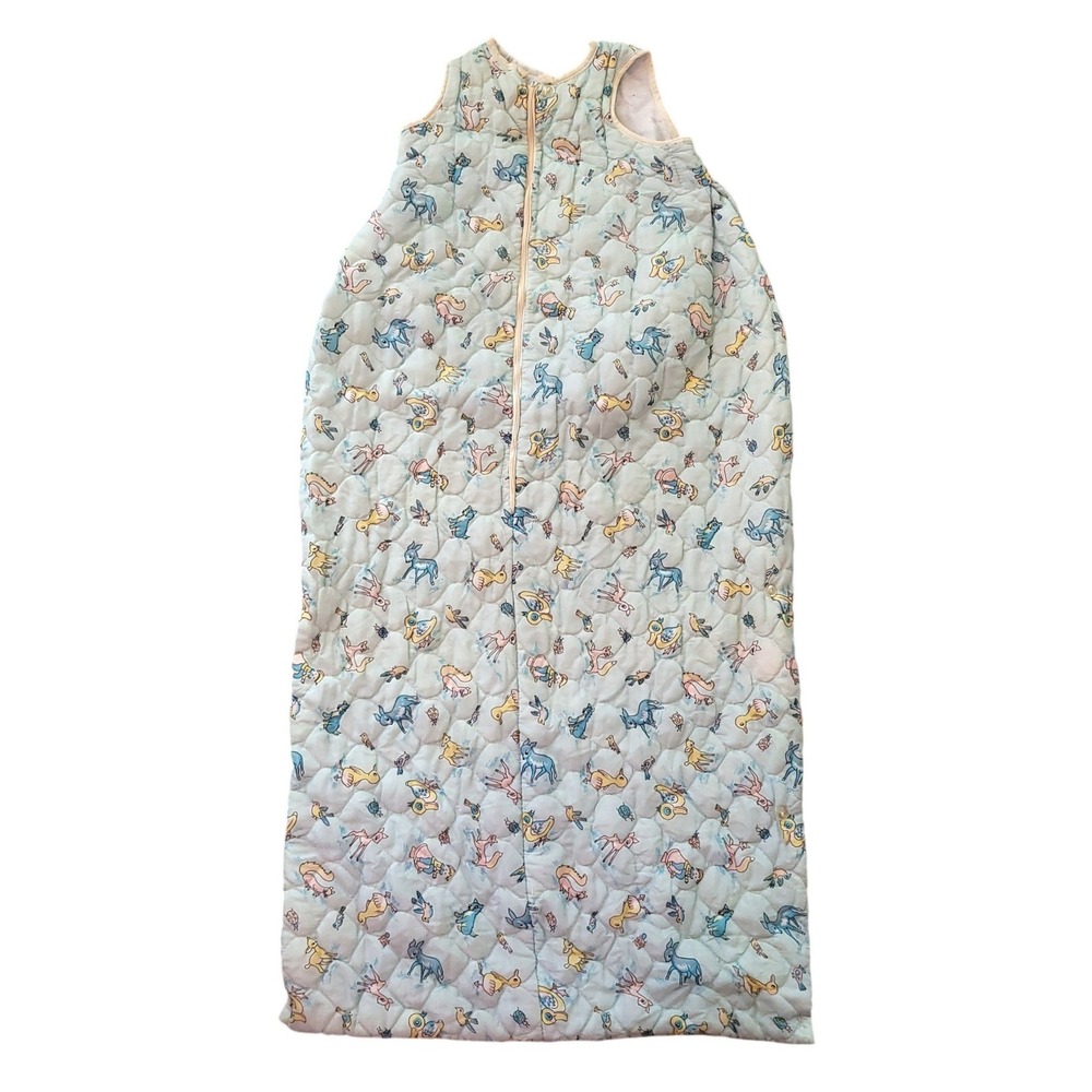 Vintage Quilted Baby Sleep Sack Blue Forest Animal Deer Duck Wearable Blanket